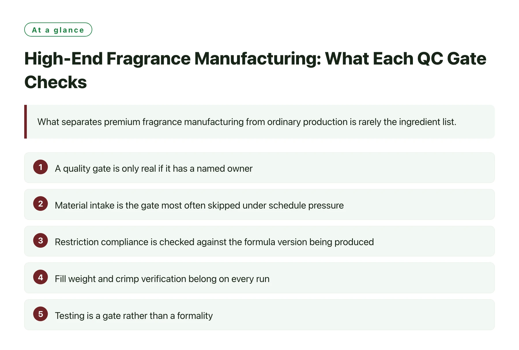 High-End Fragrance Manufacturing: What Each QC Gate Checks——全文要点速览